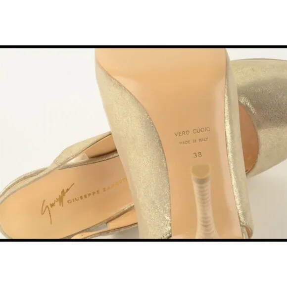 GIUSEPPE ZANOTTI SHOES METALLIC SUEDE KEYHOLE SLINGBACK PUMPS sz 38 / 7.5