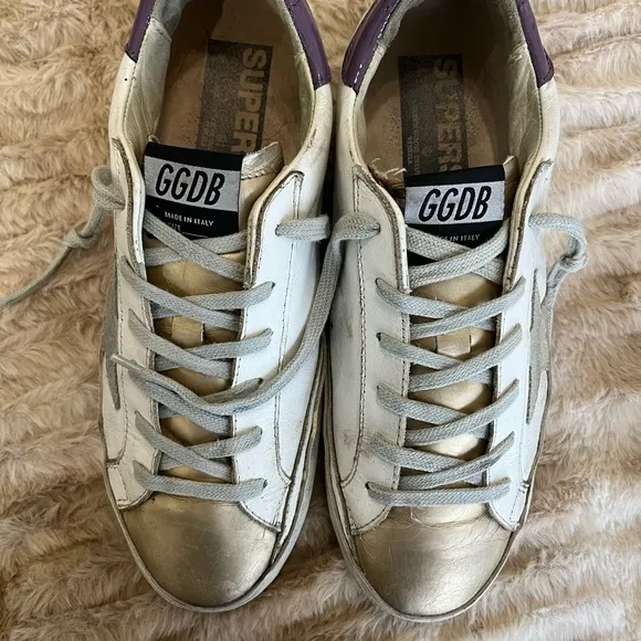 Golden Goose White and Purple Athletic Shoes
