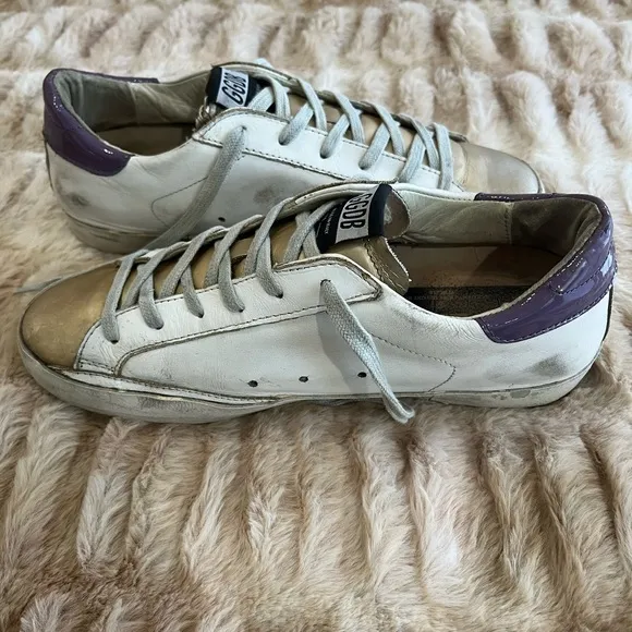 Golden Goose White and Purple Athletic Shoes