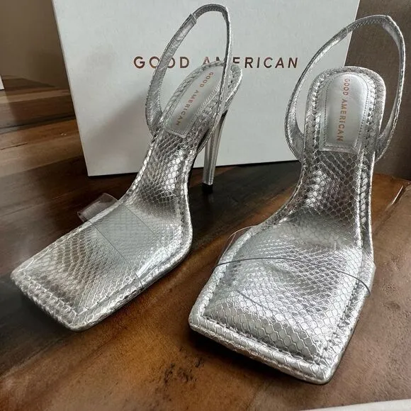 Good American Silver Snake High Heel shoes