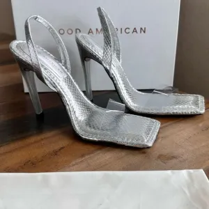 Good American Silver Snake High Heel shoes