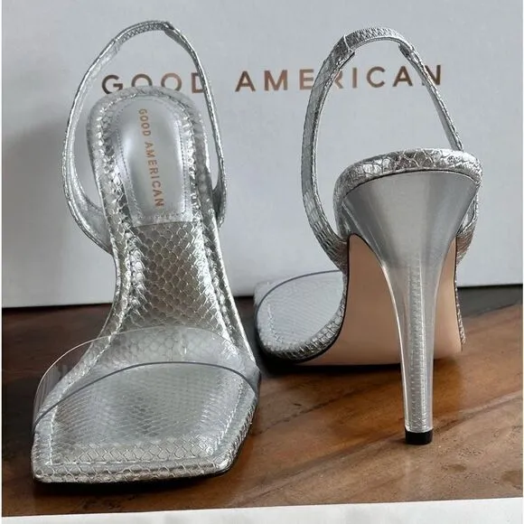 Good American Silver Snake High Heel shoes