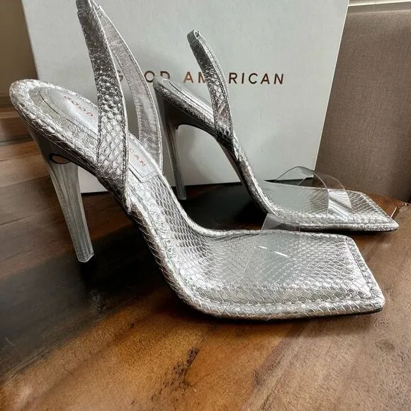Good American Silver Snake High Heel shoes