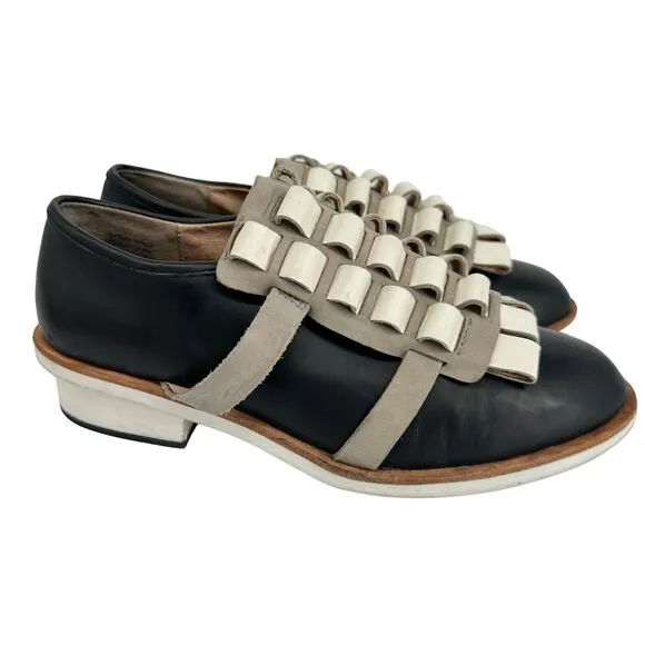 Gorman Women's Designer Frilly Ruffle Leather Shoes Blue Grey &amp; White Size 39