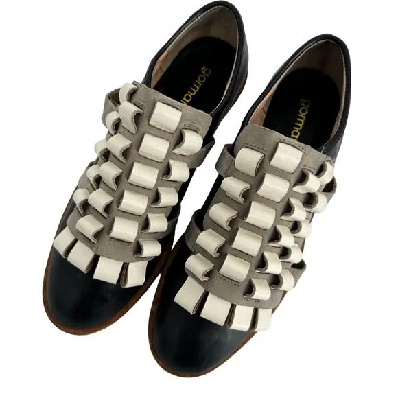 Gorman Women's Designer Frilly Ruffle Leather Shoes Blue Grey &amp; White Size 39