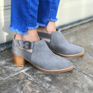 Gray Cut Out Buckle Pointy Toe Ankle Booties