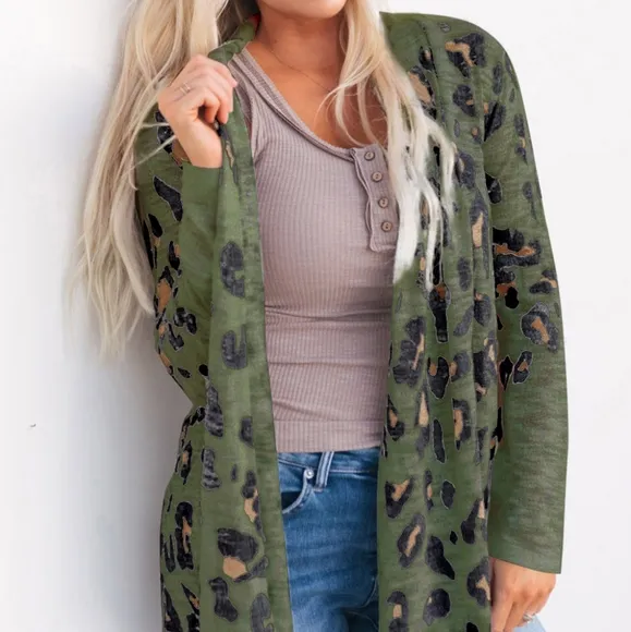 Green Printed Long Sleeve Cardigan