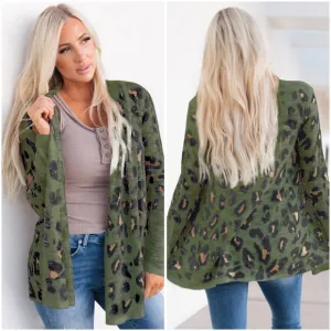 Green Printed Long Sleeve Cardigan