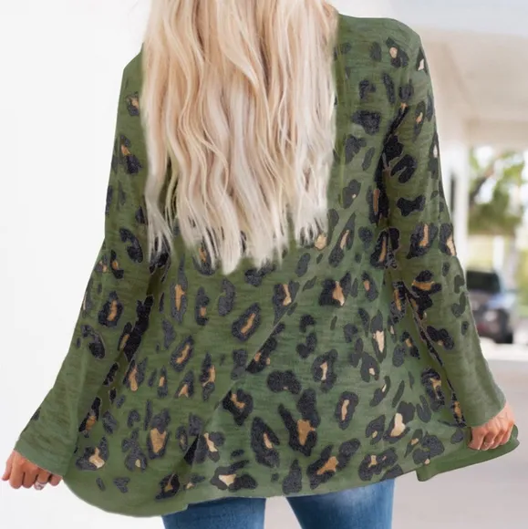 Green Printed Long Sleeve Cardigan