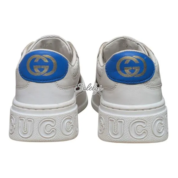 Gucci Kids Chunky GG Logo Leather Web White Blue Sneaker Toddler EU 25 US 9