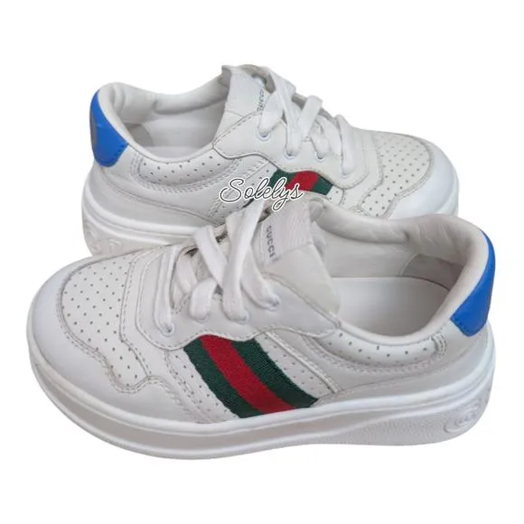 Gucci Kids Chunky GG Logo Leather Web White Blue Sneaker Toddler EU 25 US 9