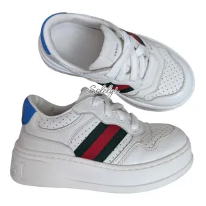 Gucci Kids Chunky GG Logo Leather Web White Blue Sneaker Toddler EU 25 US 9