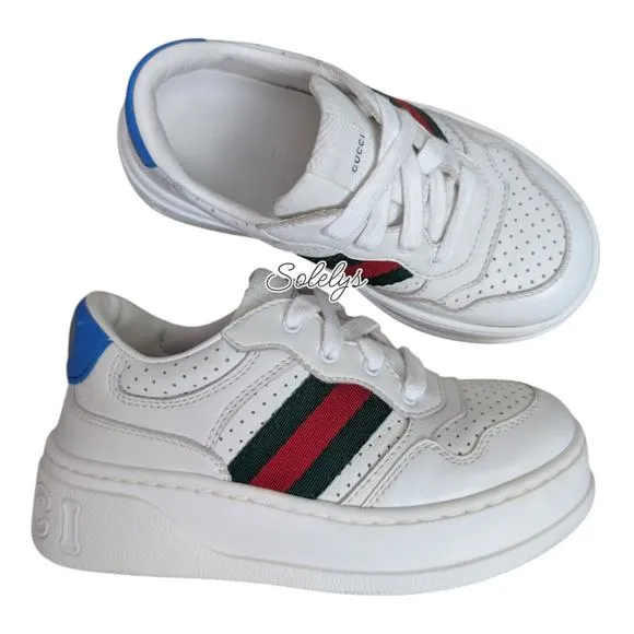 Gucci Kids Chunky GG Logo Leather Web White Blue Sneaker Toddler EU 25 US 9