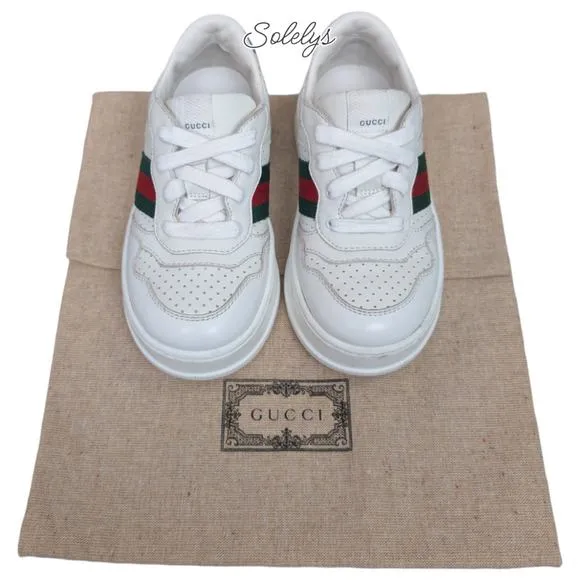 Gucci Kids Chunky GG Logo Leather Web White Blue Sneaker Toddler EU 25 US 9