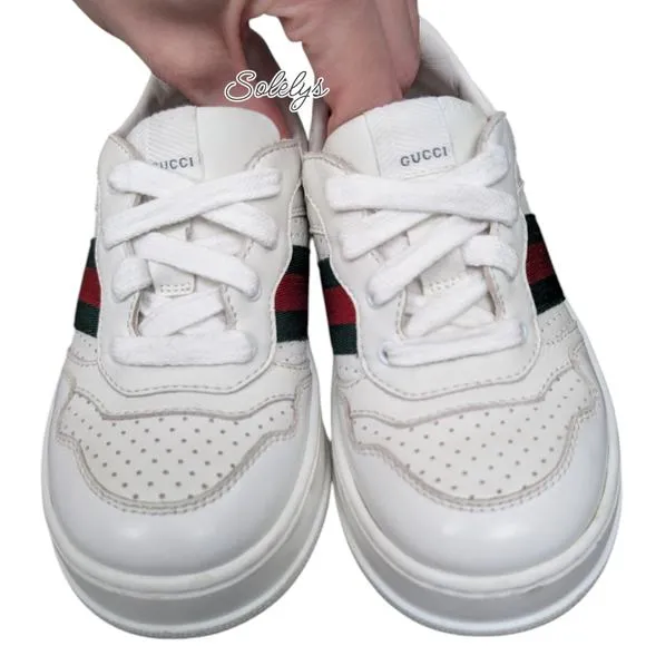 Gucci Kids Chunky GG Logo Leather Web White Blue Sneaker Toddler EU 25 US 9