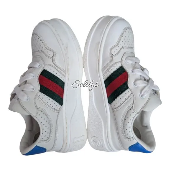 Gucci Kids Chunky GG Logo Leather Web White Blue Sneaker Toddler EU 25 US 9