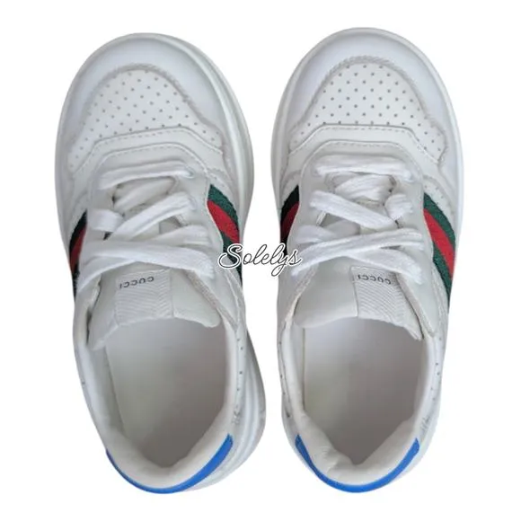 Gucci Kids Chunky GG Logo Leather Web White Blue Sneaker Toddler EU 25 US 9