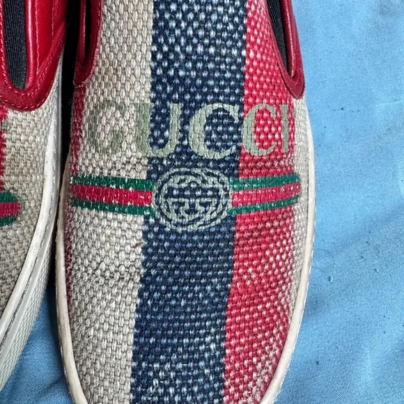 Gucci Red and Blue Slip-On Shoes