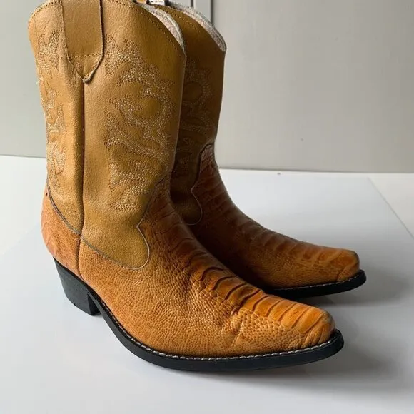 Guerrero Botitas Cowboy‎ Boots Exotic Yellow Sz 5 Western Embroidered Mexico