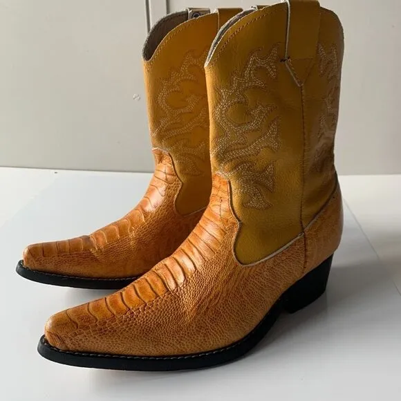 Guerrero Botitas Cowboy‎ Boots Exotic Yellow Sz 5 Western Embroidered Mexico