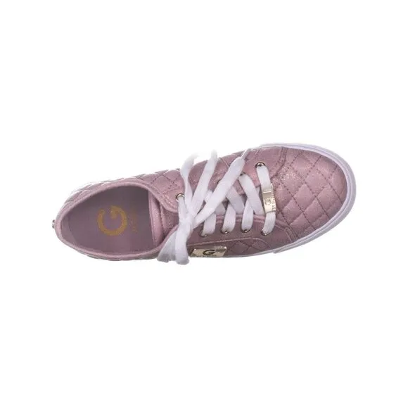 Guess Women's Backer2 Lace Up Leather Quilted Pattern Sneakers Shoes Pink NIB