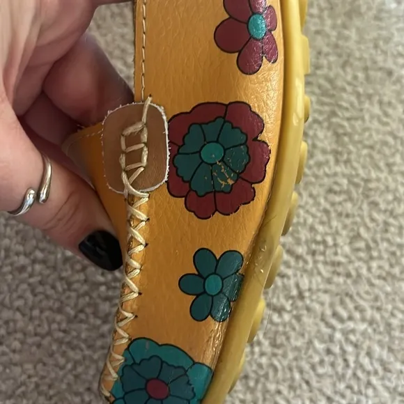 Handmade Size 10 Funky Floral Print Leather Slip On Shoes