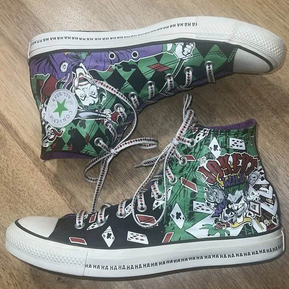 Harley‎ Quinn Jokers Wild Converse All Star Hi Tops Unisex Shoes Sz Mens 9 Wo 11