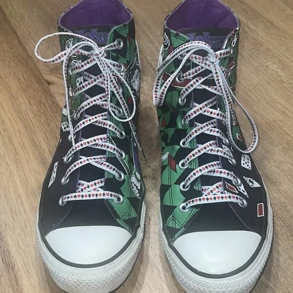 Harley‎ Quinn Jokers Wild Converse All Star Hi Tops Unisex Shoes Sz Mens 9 Wo 11