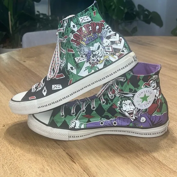 Harley‎ Quinn Jokers Wild Converse All Star Hi Tops Unisex Shoes Sz Mens 9 Wo 11