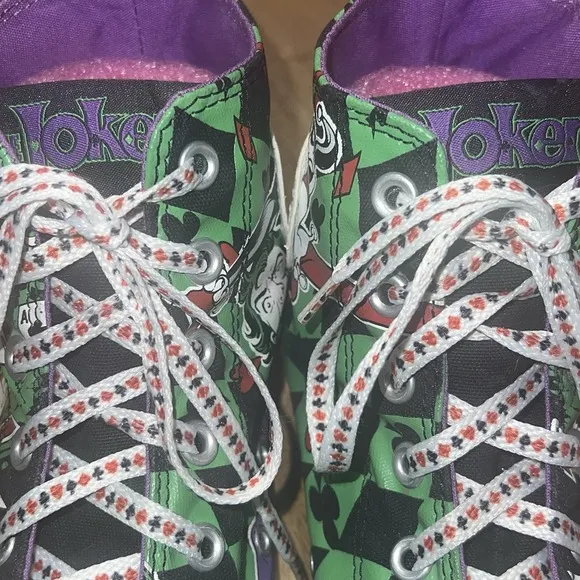 Harley‎ Quinn Jokers Wild Converse All Star Hi Tops Unisex Shoes Sz Mens 9 Wo 11