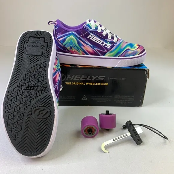Heelys Pro 20 Prints Sneakers Purple Canvas Lace-Up Skate Shoes Womens 6 Girls 5
