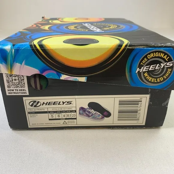 Heelys Pro 20 Prints Sneakers Purple Canvas Lace-Up Skate Shoes Womens 6 Girls 5