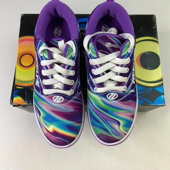 Heelys Pro 20 Prints Sneakers Purple Canvas Lace-Up Skate Shoes Womens 6 Girls 5