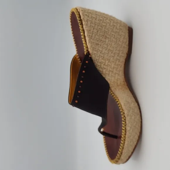 HENRY CUIR Espadrille Wedge-heeled Sandals, Size 40