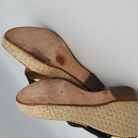 HENRY CUIR Espadrille Wedge-heeled Sandals, Size 40