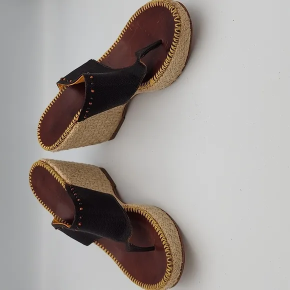 HENRY CUIR Espadrille Wedge-heeled Sandals, Size 40