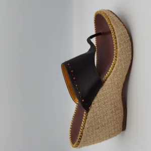 HENRY CUIR Espadrille Wedge-heeled Sandals, Size 40