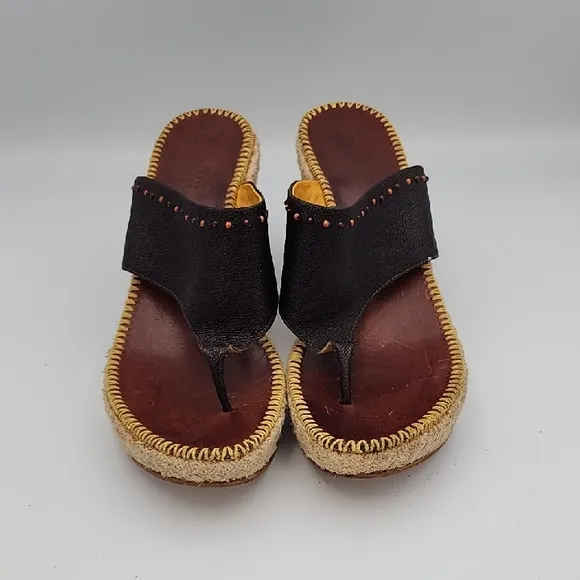 HENRY CUIR Espadrille Wedge-heeled Sandals, Size 40