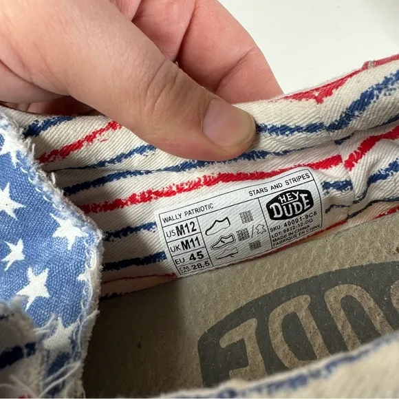 Hey Dude Mens Wally Patriotic Shoes Size 12