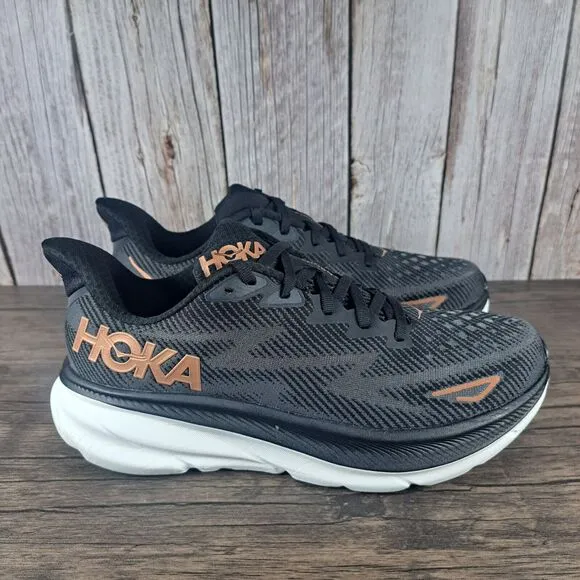 Hoka One One Clifton 9 Running Shoes Women's Sz 9 B Black Copper (VGC)