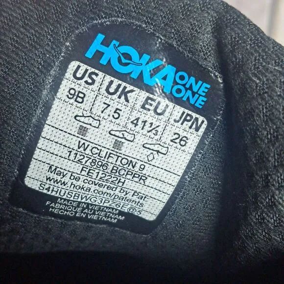 Hoka One One Clifton 9 Running Shoes Women's Sz 9 B Black Copper (VGC)