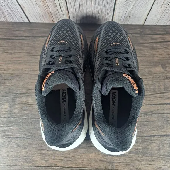 Hoka One One Clifton 9 Running Shoes Women's Sz 9 B Black Copper (VGC)