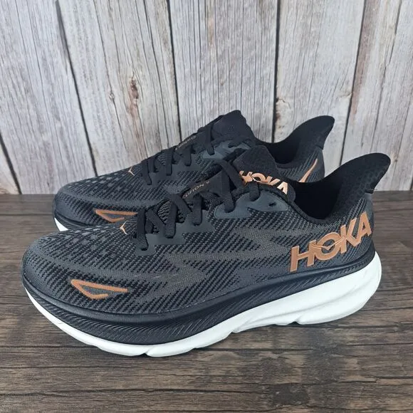 Hoka One One Clifton 9 Running Shoes Women's Sz 9 B Black Copper (VGC)