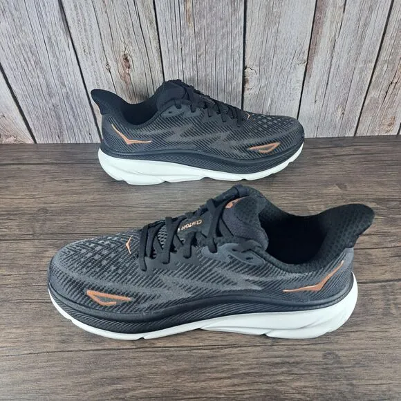 Hoka One One Clifton 9 Running Shoes Women's Sz 9 B Black Copper (VGC)