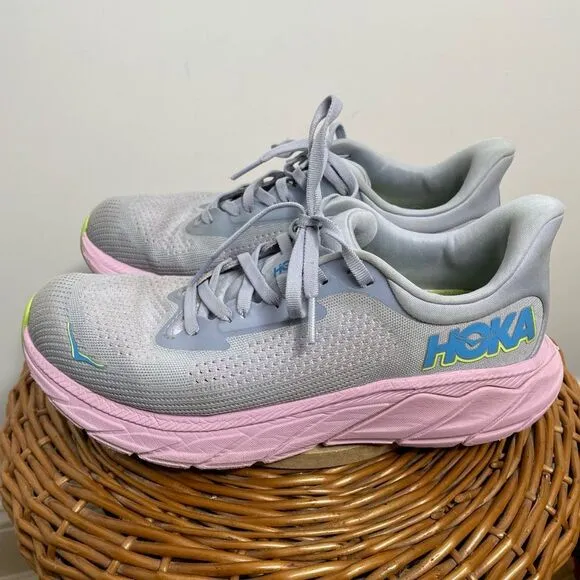 Hoka One WOMEN'S ARAHI 7 GULL/PINK TWILIGHT Size 7 1/2 Sneaker Shoes 7.5 Running
