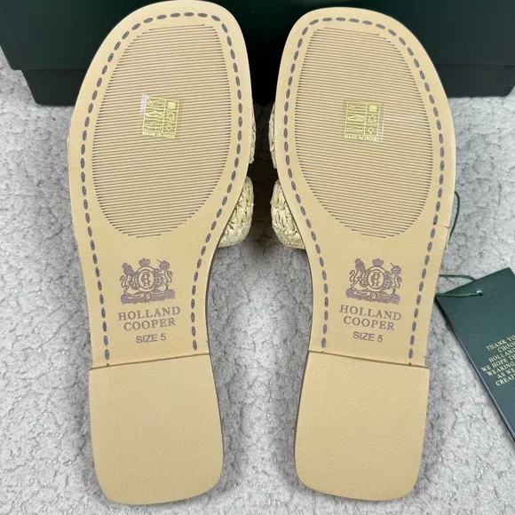 Holland Cooper Monogram Logo Slides Natural Straw Sandals