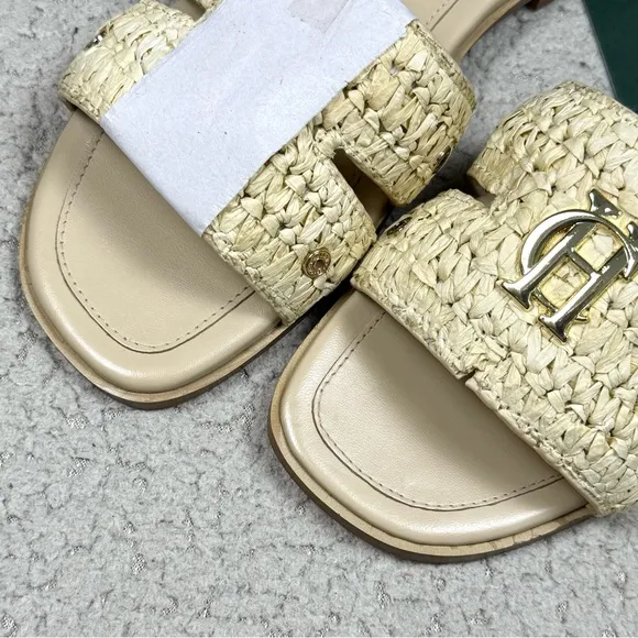 Holland Cooper Monogram Logo Slides Natural Straw Sandals