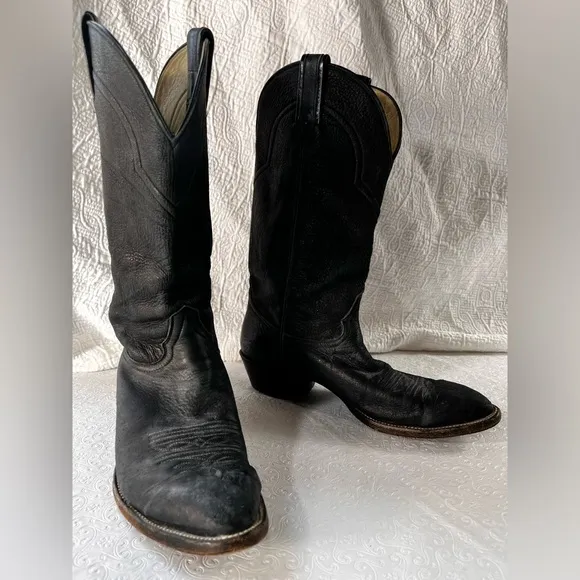 Hondo Vintage Black Cowboy Boots Mens 9.5D Classic Western Soft Pebbled Leather