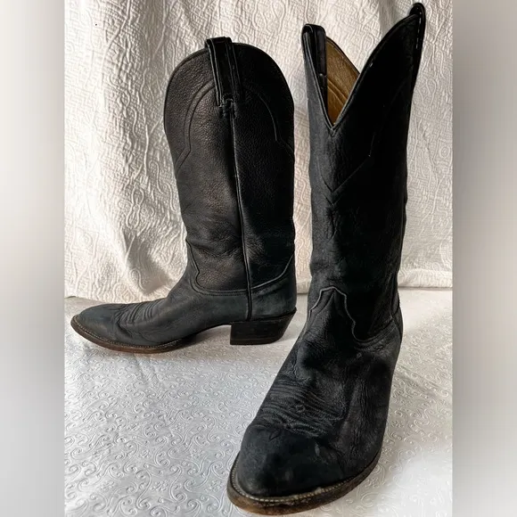 Hondo Vintage Black Cowboy Boots Mens 9.5D Classic Western Soft Pebbled Leather