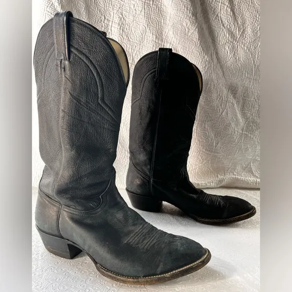 Hondo Vintage Black Cowboy Boots Mens 9.5D Classic Western Soft Pebbled Leather